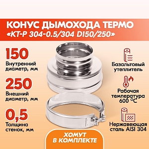 Конус Термо КТ-Р 304-0.5/304 D150/250 с хомутом (RAL 8017) Т 200*С