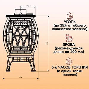 Печь-камин Прометалл Бахта отопительно-варочная (черная)